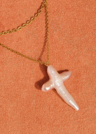Freshwater Pearl Cross Necklace - Verte Boutique