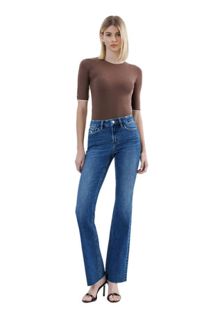 High Rise Seamless Waistband Medium Wash Bootcut Stretch Jeans - Verte Boutique