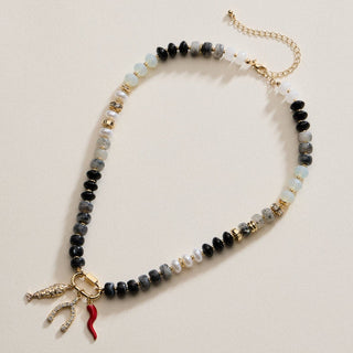 Layered Glass Bead Necklace | Trio of Charms - Verte Boutique