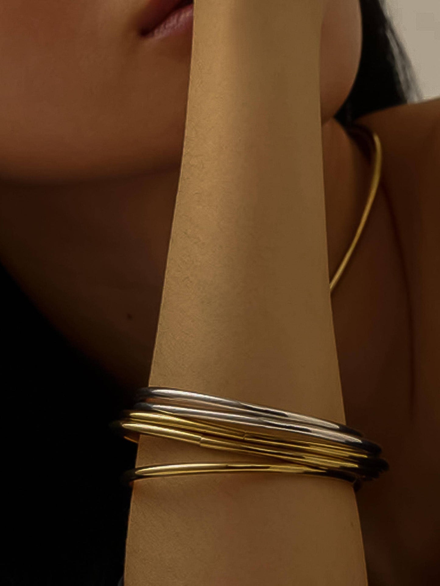 Gold Non-Tarnish Classic Thin Bangle Set