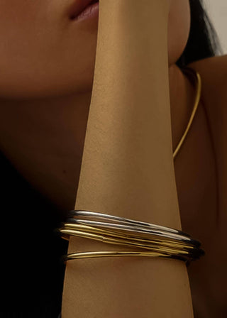 18K Gold Plated Non - Tarnish Thin Bangle Set | Set of 5 Stackable Bracelets - Verte Boutique