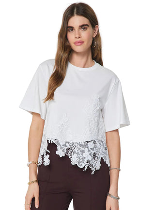 Asymmetric Lace Hem Boxy Cotton Tee - Verte Boutique