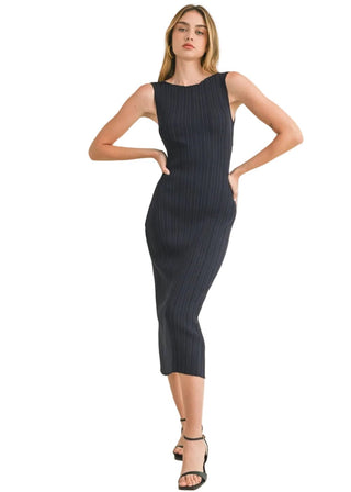 Wide Rib Knit Boat Neck Midi Dress - Verte Boutique