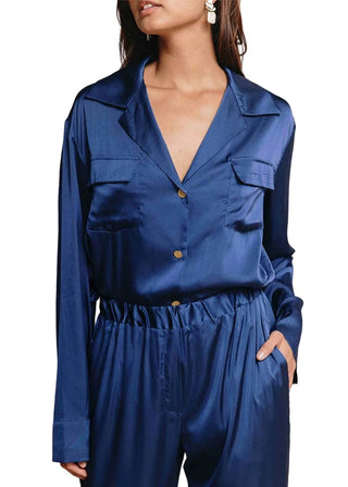 Mediterranean Blue Silky Co - ord Set | Oversized Travel Two - Piece - Verte Boutique