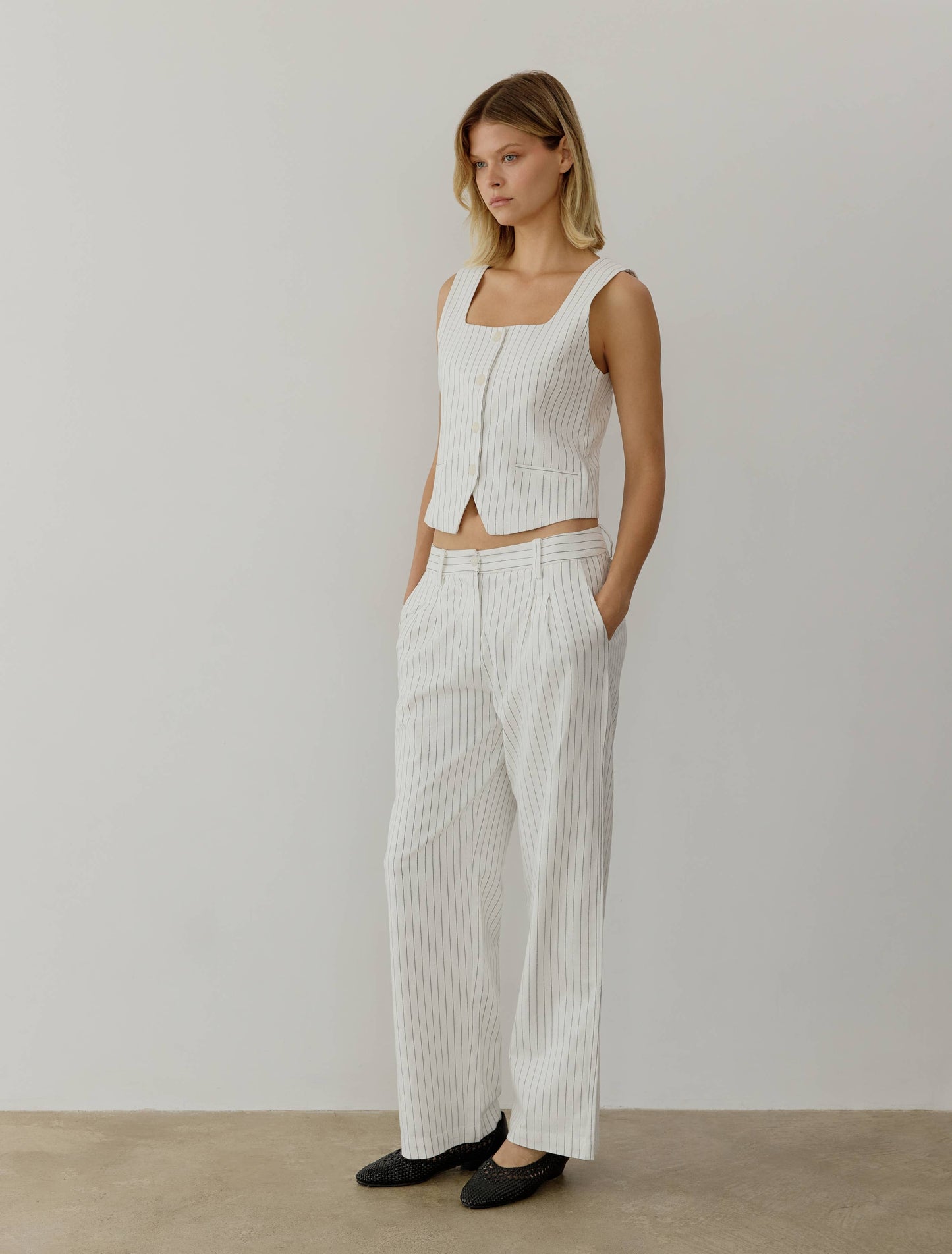 Striped Straight Leg Linen Trousers