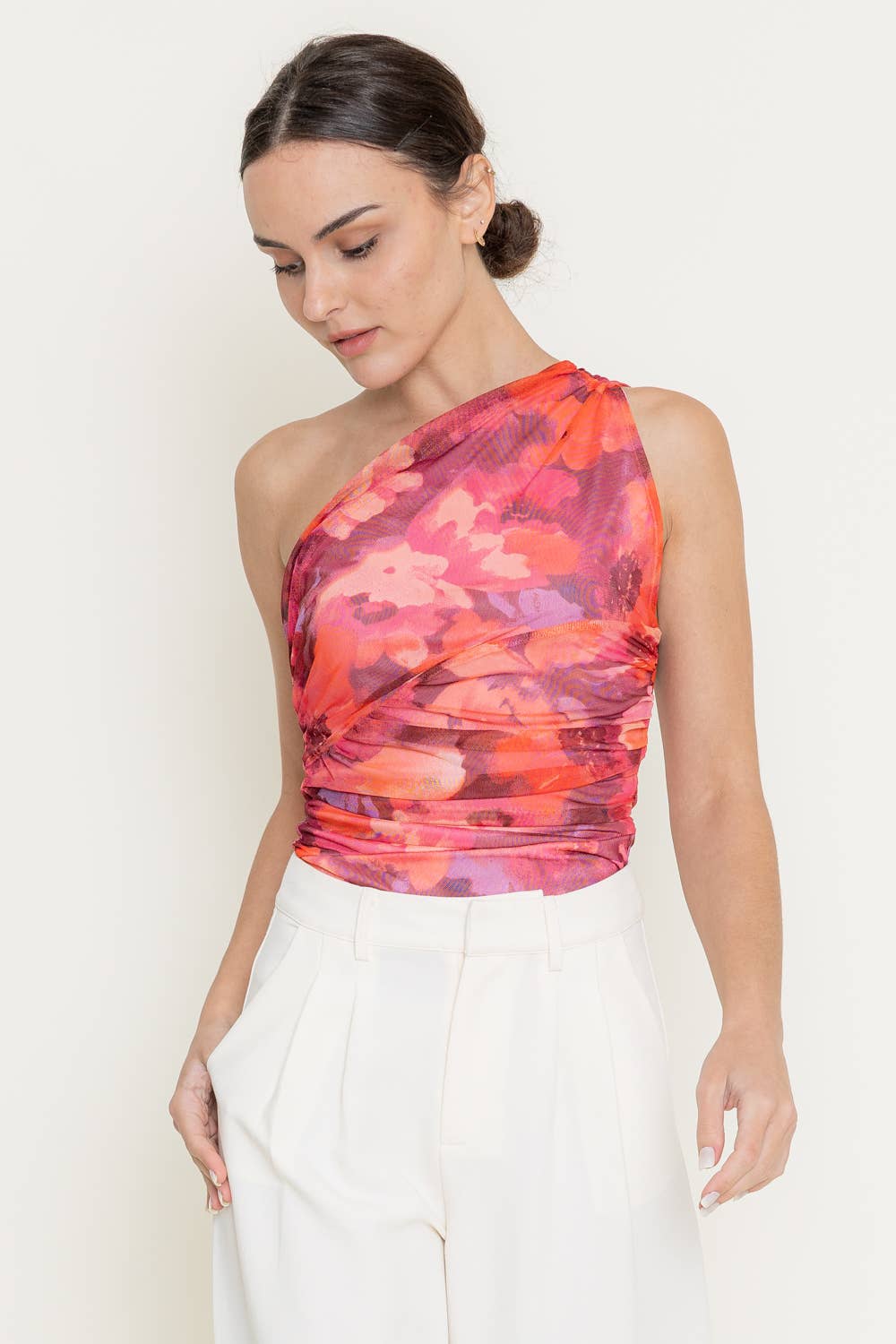 Abstract Floral One Shoulder Bodysuit