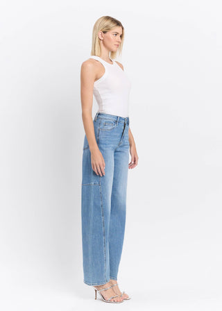 High Rise Full Length Wide Barrel Stretch Jeans - Verte Boutique