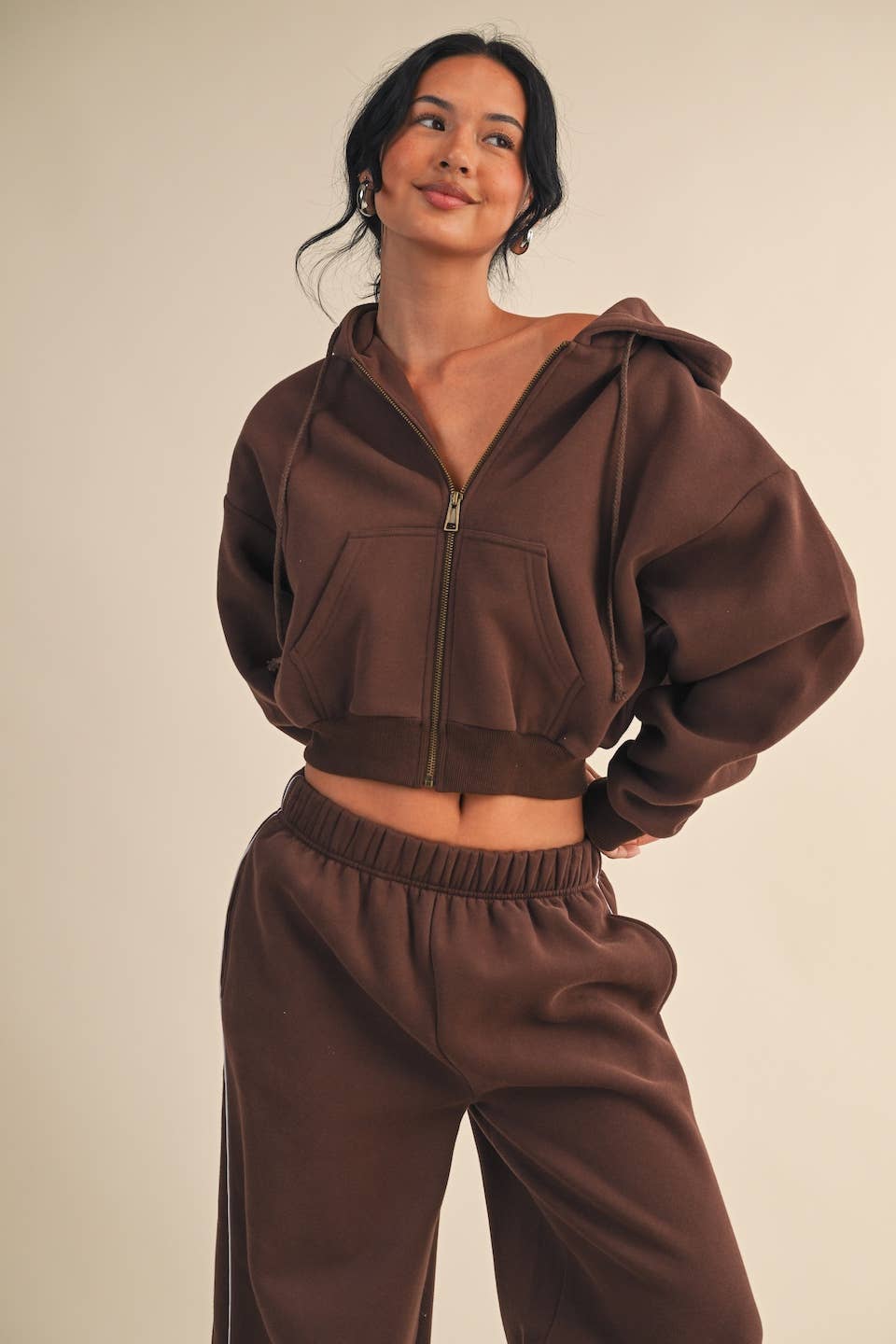 Cozy Fleece Oversized Crop Full Zip Hoodie