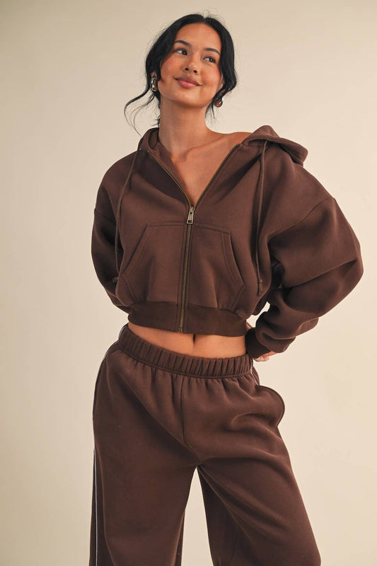 Cozy Fleece Oversized Crop Full Zip Hoodie