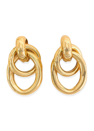 A pair of silver-colored double link earrings with a push-back closure.
