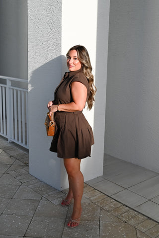 Belted Sleeveless A-Line Shirt Dress - Verte Boutique