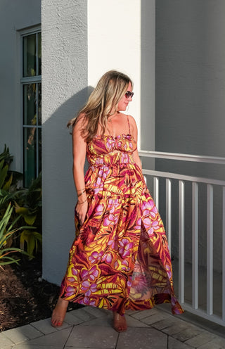 Tropical Cutout Smocked Cotton Maxi Dress - Verte Boutique