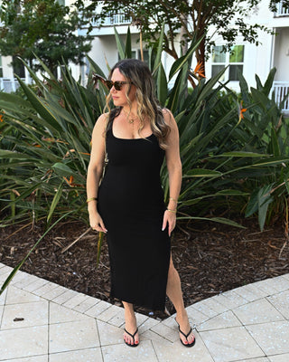 Ribbed Knit Square Neck Bodycon Midi Dress - Verte Boutique