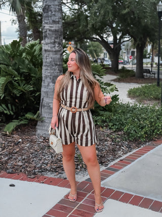 Striped Halter Belted Romper - Verte Boutique