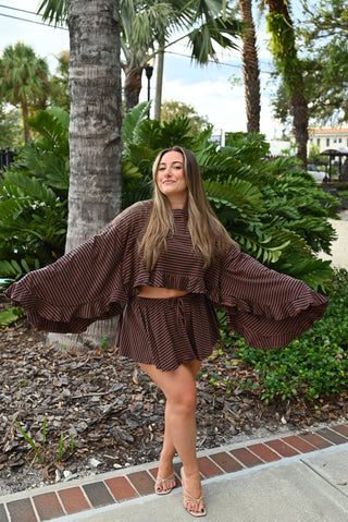 Striped Bell Sleeve Crop Top