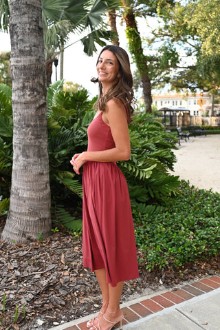 Lace Trim Ribbed Bodice Midi Dress - Verte Boutique