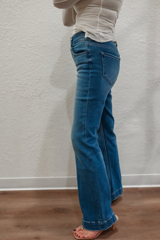 High Rise Double Button Flare Jeans - Verte Boutique