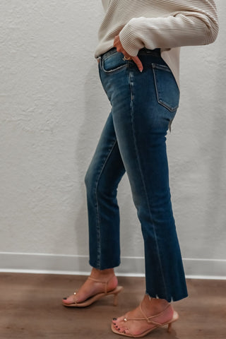 Mid Rise Raw Hem Cropped Bootcut Jeans - Verte Boutique
