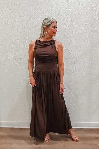 Ruched Boatneck Knit Maxi Dress - Verte Boutique