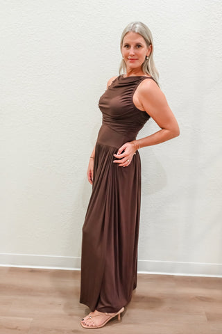 Ruched Boatneck Knit Maxi Dress - Verte Boutique