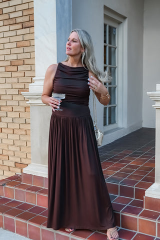 Ruched Boatneck Knit Maxi Dress