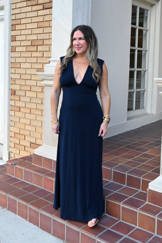 Navy Deep V Stretch Maxi Dress - Verte Boutique