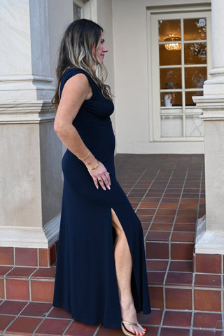 Navy Deep V Stretch Maxi Dress - Verte Boutique
