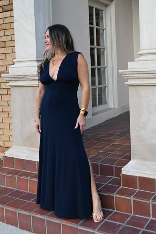 Navy Deep V Stretch Maxi Dress - Verte Boutique