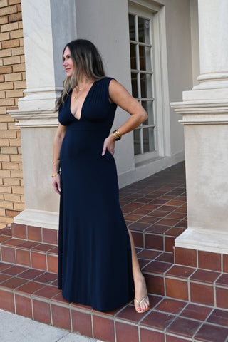 Navy Deep V Stretch Maxi Dress - Verte Boutique