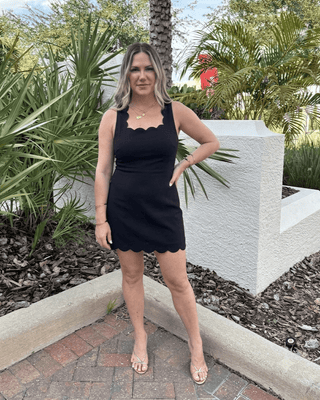 Black Scallop Sport Luxe Mini Dress