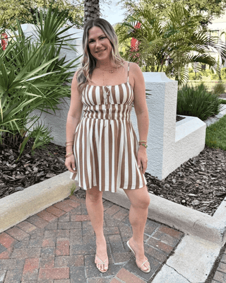 Striped Shirred Cotton Mini Dress - Verte Boutique