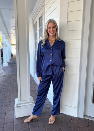 Mediterranean Blue Silky Co - ord Set | Oversized Travel Two - Piece - Verte Boutique
