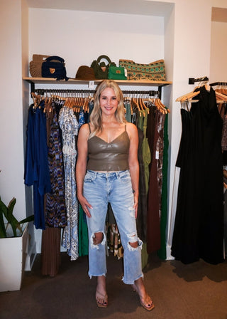 Faux Leather Peplum Cami Top - Verte Boutique