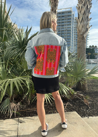 Tiger Stripe Statement Oversized Denim Jacket - Verte Boutique