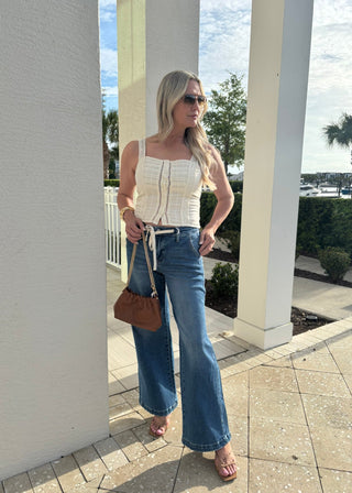 High Rise Tie Waist Wide Leg Jeans - Verte Boutique