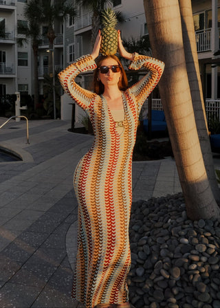 Resort - Ready Colorblock Crochet V - Neck Maxi Coverup - Verte Boutique