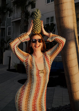 Resort - Ready Colorblock Crochet V - Neck Maxi Coverup - Verte Boutique