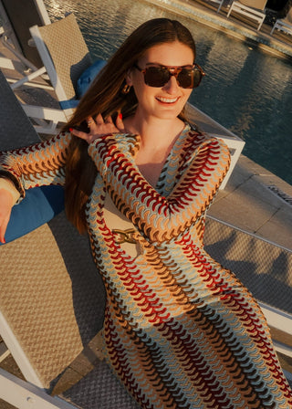 Resort - Ready Colorblock Crochet V - Neck Maxi Coverup - Verte Boutique