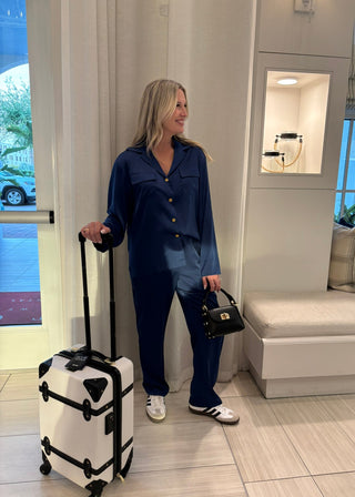 Mediterranean Blue Silky Co - ord Set | Oversized Travel Two - Piece - Verte Boutique