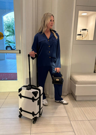 Mediterranean Blue Silky Co - ord Set | Oversized Travel Two - Piece - Verte Boutique