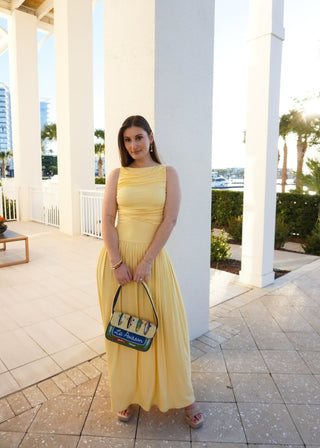 Butter Yellow Drop Waist Sleeveless Maxi Dress with Ruching