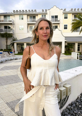 Oatmeal Linen - Blend V - Neck Peplum Tank - Verte Boutique