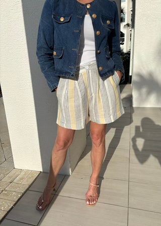 Sunrise Coast Striped Linen - Blend Shorts - Verte Boutique