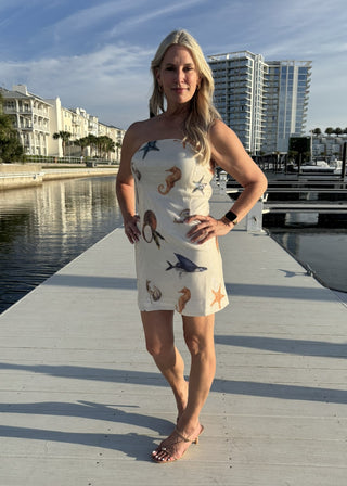 Malibu Tropical Sequin Strapless Mini Dress - Verte Boutique