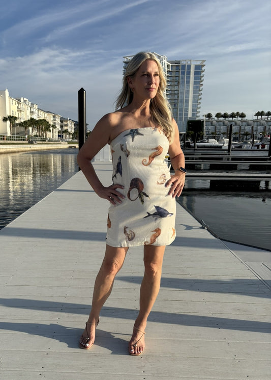 Malibu Tropical Sequin Strapless Mini Dress