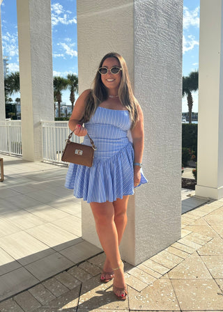 Blue & White Striped Tie-Strap Mini Dress Blue & White Striped Tie-Strap Mini Dress
