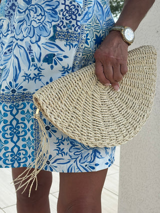 Straw Woven Half Moon Clutch Bag - Verte Boutique
