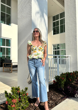 Lemon Zest Cotton Corset Flutter Top - Verte Boutique