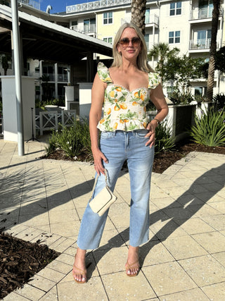 Lemon Zest Cotton Corset Flutter Top - Verte Boutique