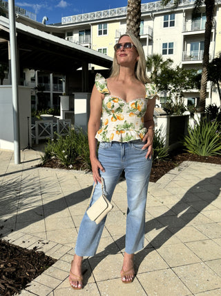 Lemon Zest Cotton Corset Flutter Top - Verte Boutique